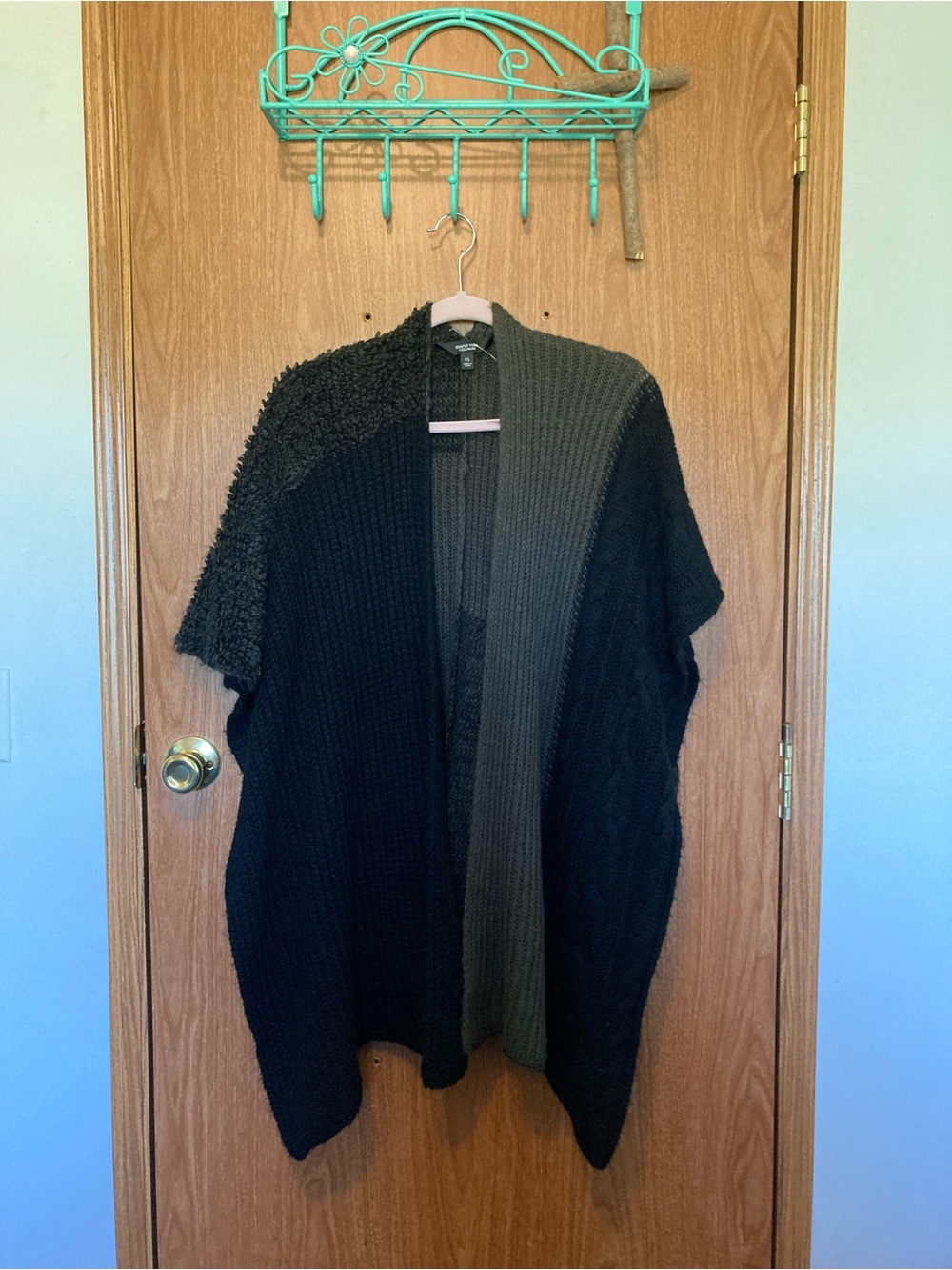 Simply Vera Vera Wang Green & Charcoal Open-Front Colorblock Cardigan